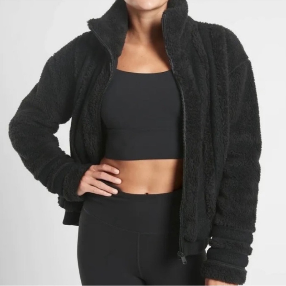 Athleta Willow Fleece Sherpa Full Zip Jacket Black Size Large